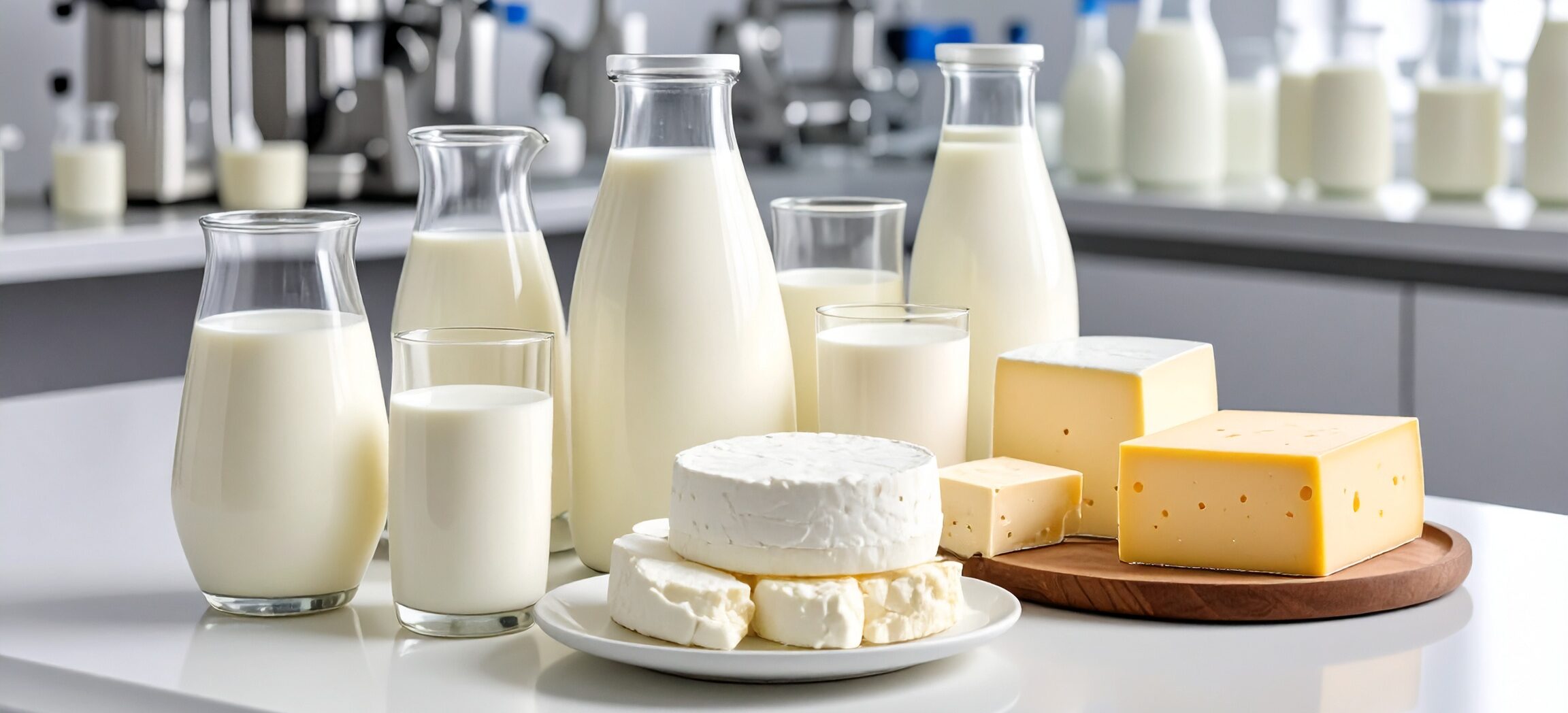 Milch, Butter, Käse präsentiert auf einen Tisch.